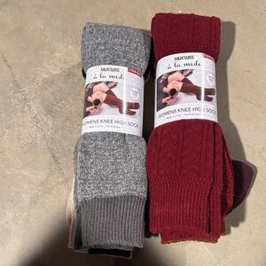 Muk Luks Women's Knee High Socks - Gray and Burgundy